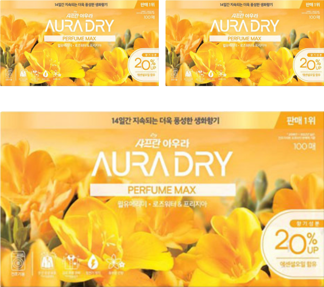 아우라 드라이 퍼퓸맥스 시트 섬유유연제 윌유메리미 본품, 100개입, 3개