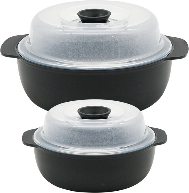 니드앤니드 생활엔 전자렌지찜기 소550ml+중1.2L 2종, 블랙, 1세트