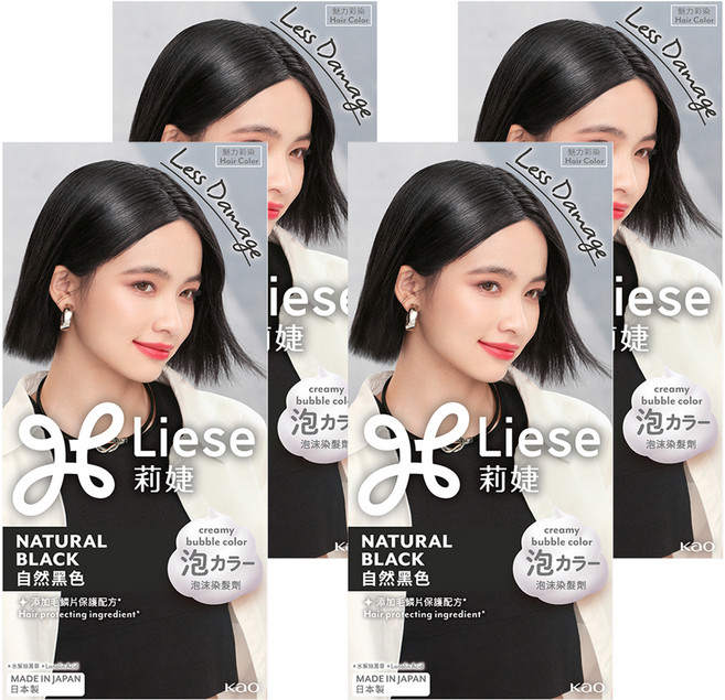 Liese 莉婕 泡沫染髮劑, 自然黑色, 4個