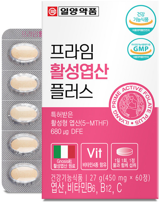 일양약품 프라임 활성엽산 플러스 27g, 60정, 1개
