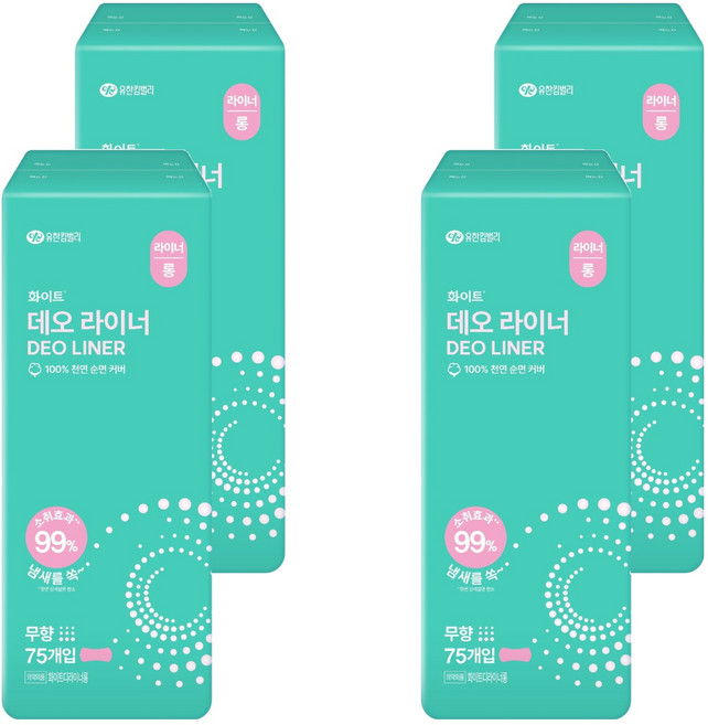 화이트 데오 팬티라이너, 롱, 75개입, 4개