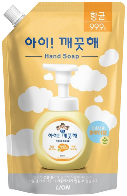 LION 獅王 趣淨 韓國原裝進口 泡泡洗手慕斯補充包 嬰兒爽身粉香, 600ml, 1包