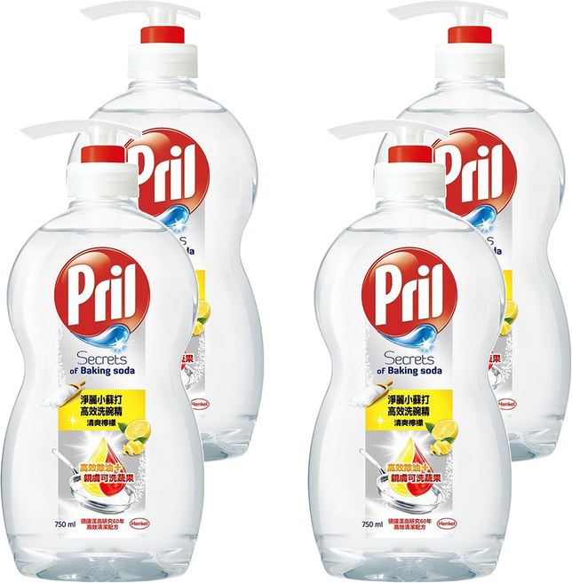 Pril 淨麗 小蘇打高效洗碗精 檸檬, 750ml, 4瓶