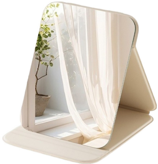 세레보 접이식 휴대용 라운드 탁상거울 초대형, 크림화이트