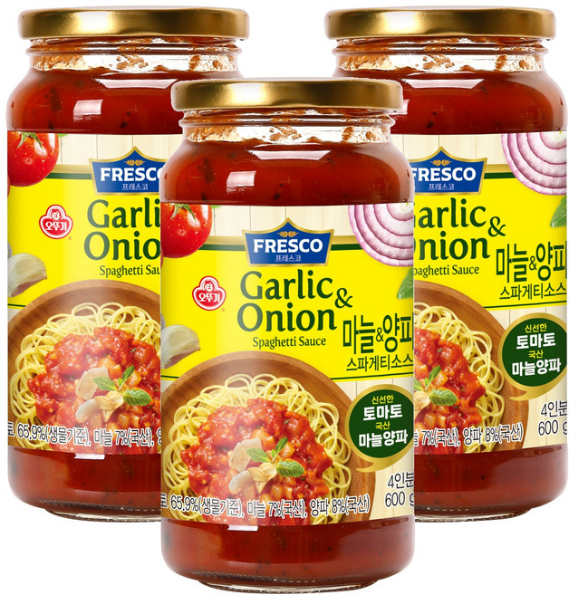 오뚜기프레스코 마늘 앤 양파 스파게티소스, 600g, 3개