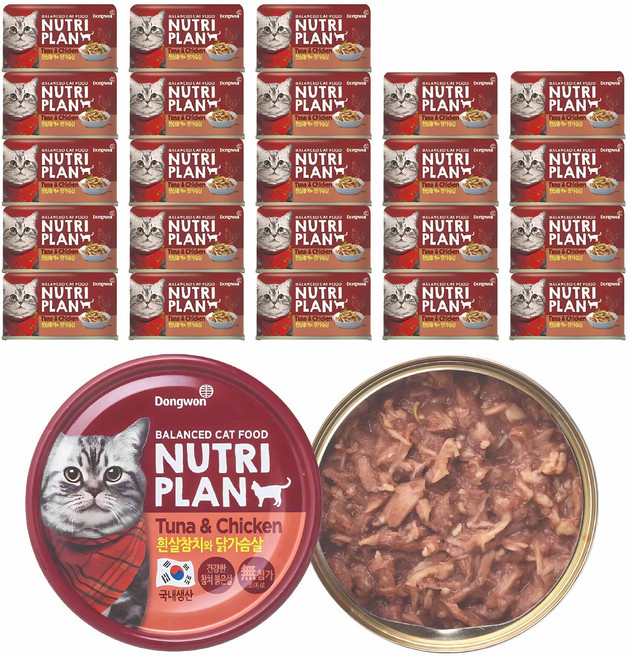 동원뉴트리플랜 고양이 간식 습식캔, 혼합맛(흰살참치/닭가슴살), 160g, 24개