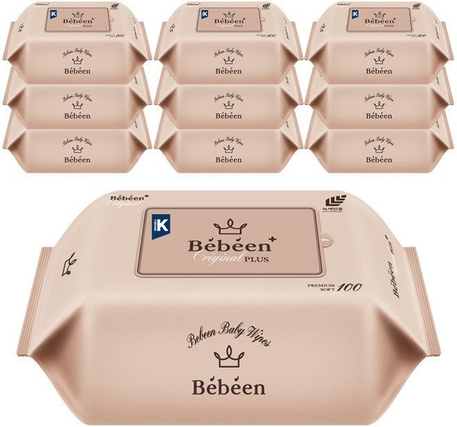 베베앙 오리지널 플러스 유아물티슈 리필형, 55g, 100매, 10개