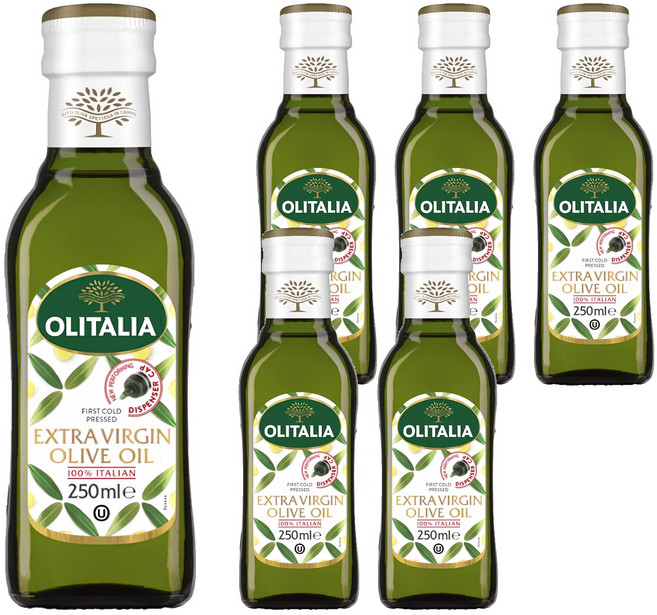 OLITALIA 奧利塔特級初榨橄欖油 第一道冷壓初榨 100%義大利橄欖 適合中低溫料理, 250ml, 6瓶
