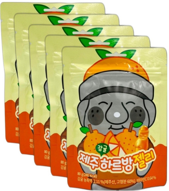 에스디푸드 제주 감귤 하르방 젤리, 80g, 5개