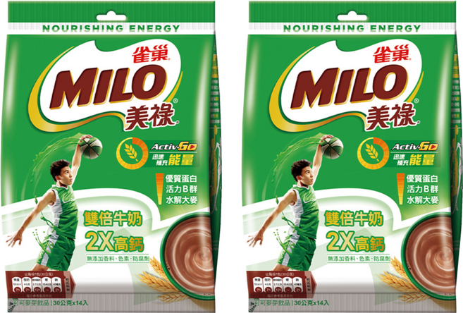 MILO 美祿 雙倍牛奶2X高鈣 可可麥芽飲品, 30g, 14包, 2袋