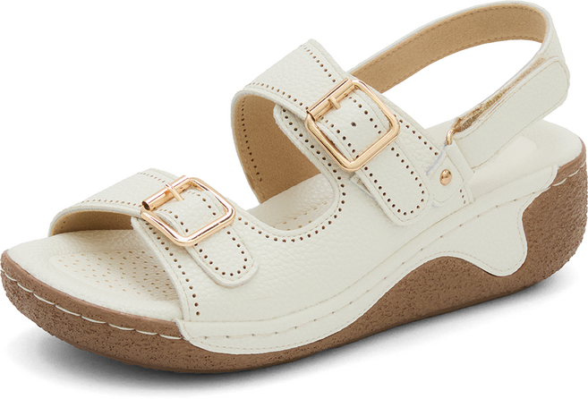 J SHOE 女款牛皮造型扣環繫帶厚底涼鞋 5.5cm, 象牙白, 250