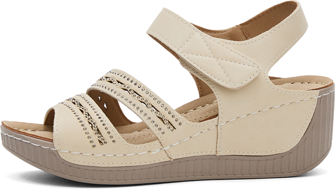 J SHOE 女款 Chenti 超輕量厚底楔型繫帶涼鞋 6cm, 240, 米色