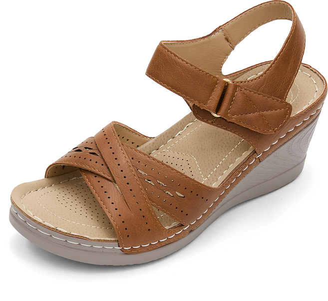 제이슈 여성용 호리 초경량 통굽 웨지 스트랩 샌들 7cm