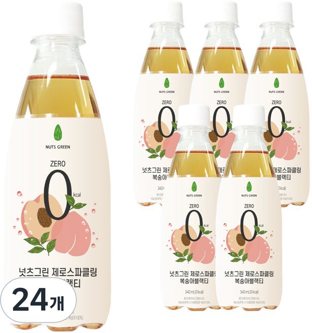 넛츠그린 제로스파클링 복숭아블랙티, 340ml, 24개