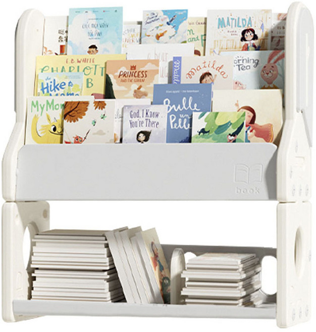 BeneBene 유아용 팜트리 수납 정리 전면 책장, 화이트, 2단