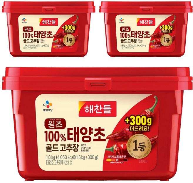 해찬들 원조 태양초 골드 고추장, 1.8kg, 3개