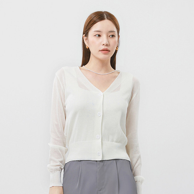 Elsso 女款V領防曬輕薄針織長袖開襟衫