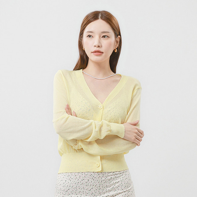 Elsso 女款V領防曬輕薄針織長袖開襟衫