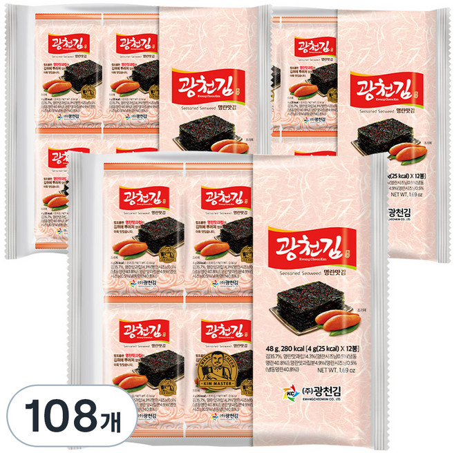광천김 광천 명란맛 김, 4g, 108개