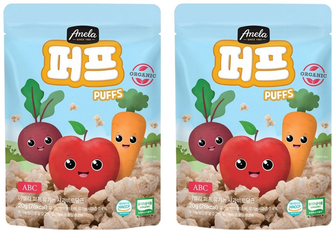 아넬라 유기농 사과비트당근 퍼프, 혼합맛(사과/비트/당근), 20g, 2개