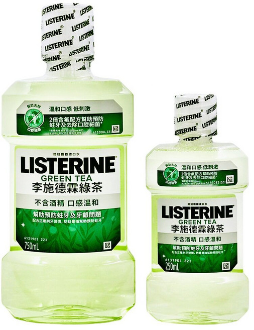 LISTERINE 李施德霖 天然綠茶防蛀護齦漱口水 750ml + 250ml, 1000ml, 1組