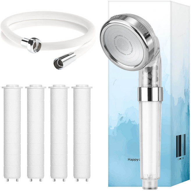 해피달링 미네랄 필터 샤워기+필터4개+리플랜 샤워호스2m 세트, 1개, 화이트