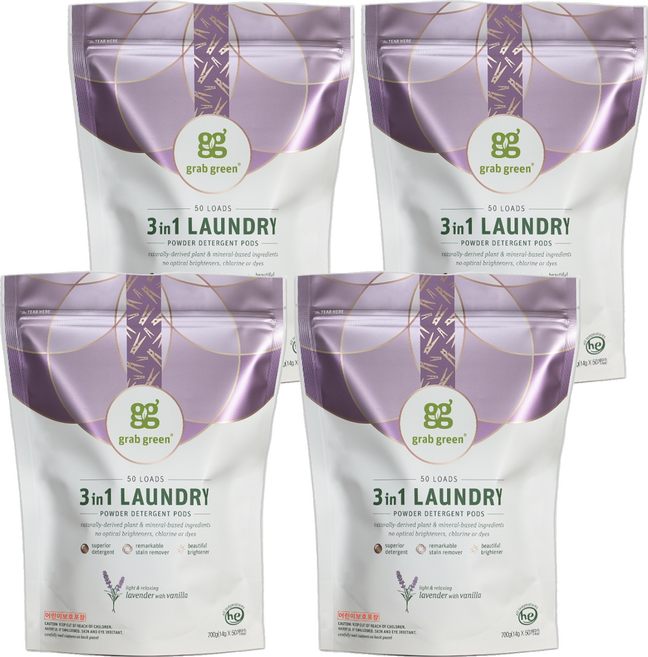 그랩그린 고농축 세탁 세제 라벤더, 50개입, 4개