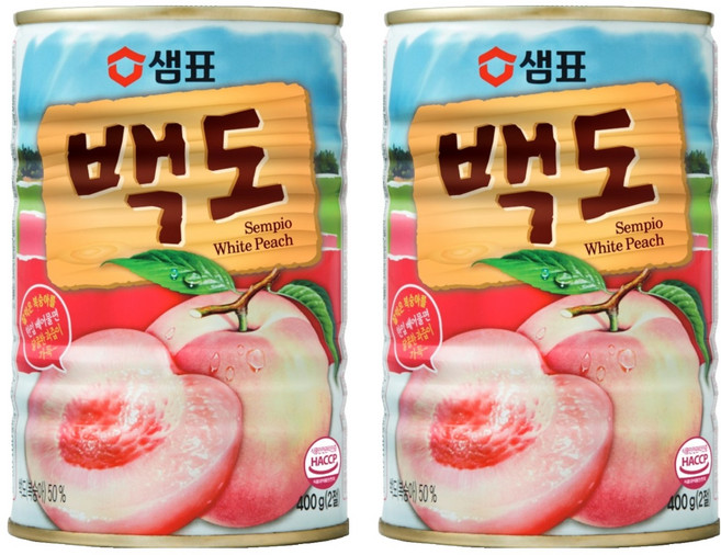 샘표 백도 통조림, 400g, 2개