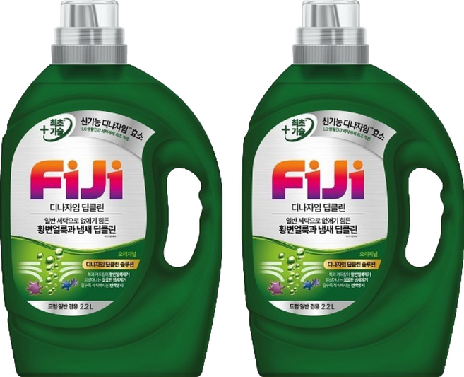 피지 디나자임 딥클린 실내건조 액체세제 일반드럼 겸용 오리지널 용기, 2.2L, 2개