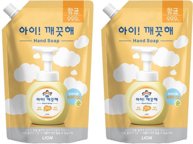 아이깨끗해 순 핸드워시 파우더향 리필용, 600ml, 2개