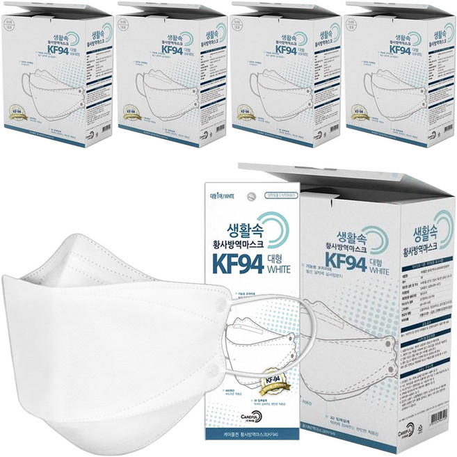 케어플 생활속 황사방역 마스크 대형 KF94, 50개입, 5개, 화이트