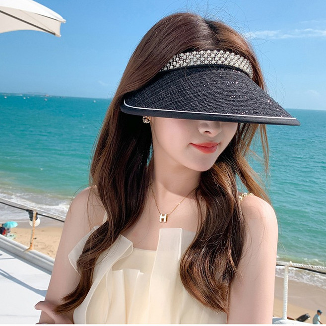여성용 큐빅 진주 빅챙 썬캡