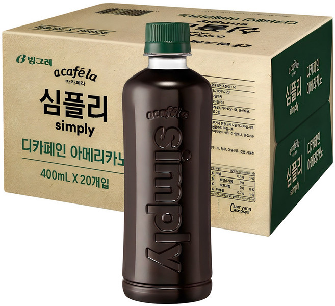 아카페라 심플리 디카페인 아메리카노 무라벨, 400ml, 20개