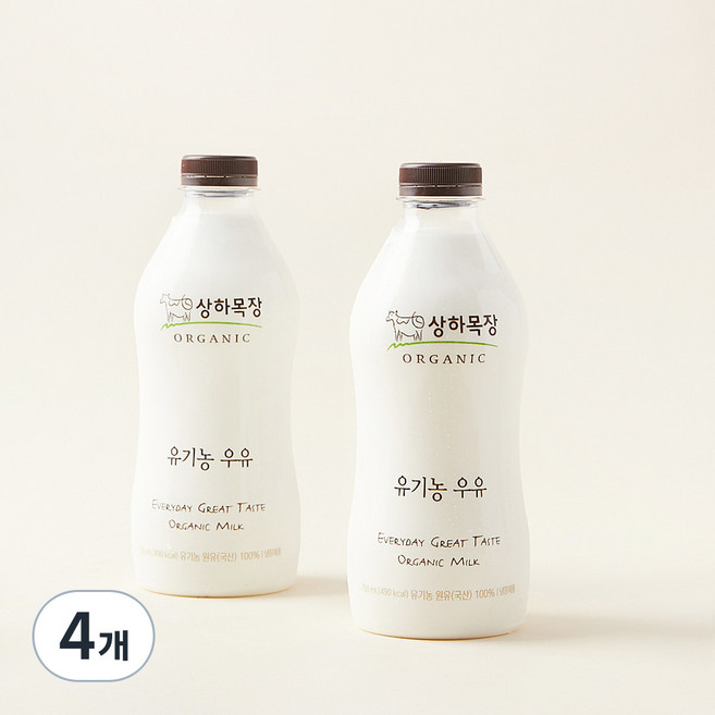 상하목장 유기농인증 우유, 750ml, 4개