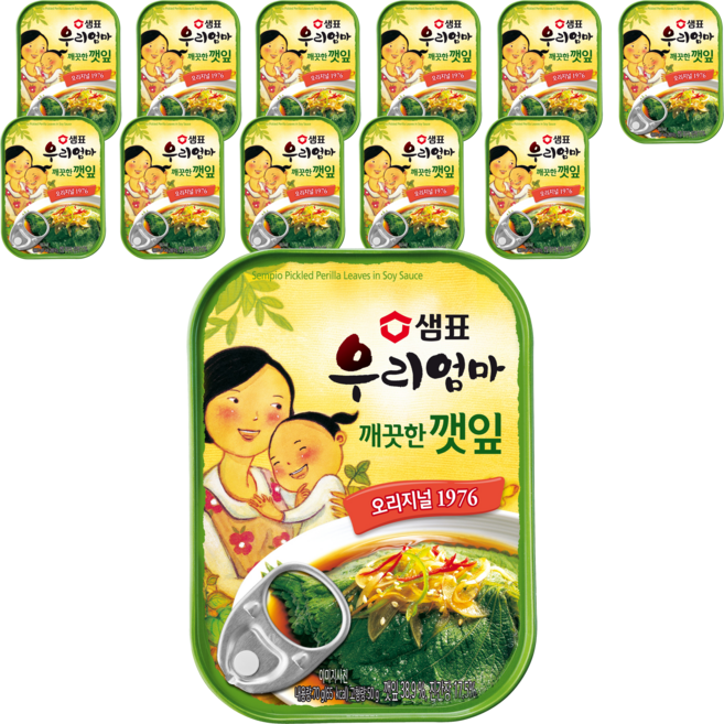 샘표 우리엄마 깨끗한깻잎 기타반찬통조림, 70g, 12개