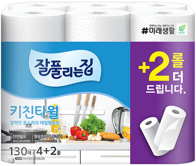 잘풀리는집 천연펄프 키친타올, 6롤, 1개