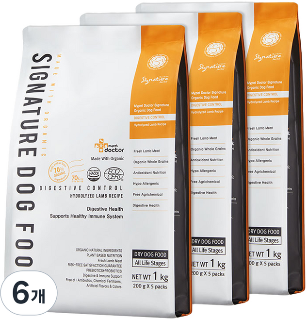 마이펫닥터 강아지 시그니처 유기농 기능성 사료, 소화+장건강, 1kg, 6개
