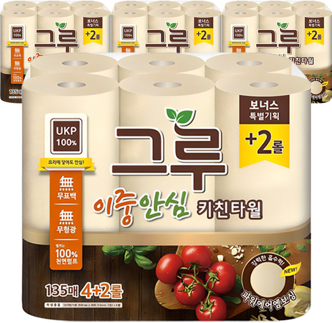 그루 이중안심 천연펄프 키친타올, 135매, 24개
