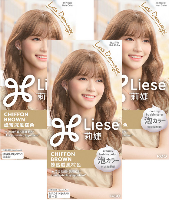 Liese 莉婕 泡沫染髮劑, 蜂蜜戚風棕色, 3個