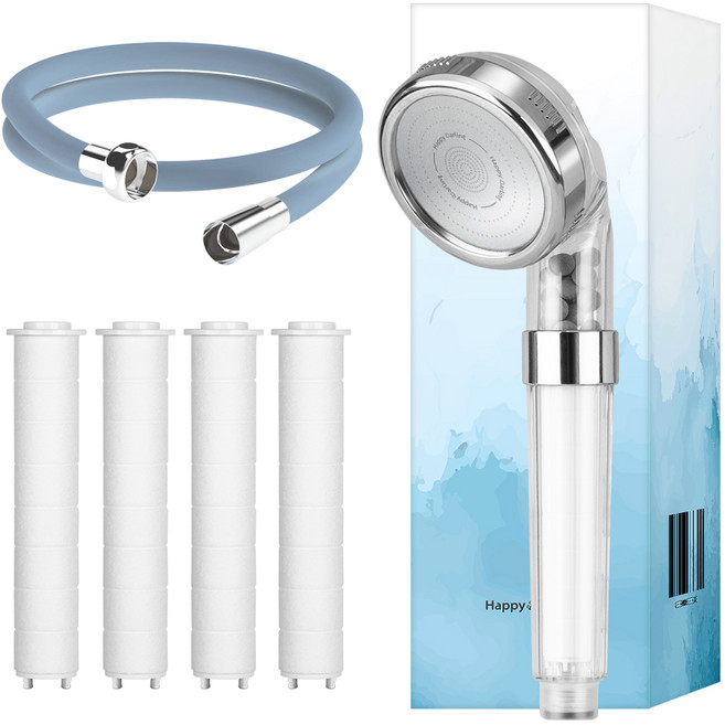 해피달링 미네랄 4단 샤워기 헤드 + 필터 4p + 샤워기 호스 2m 세트, 1세트, 리플랜 데님블루