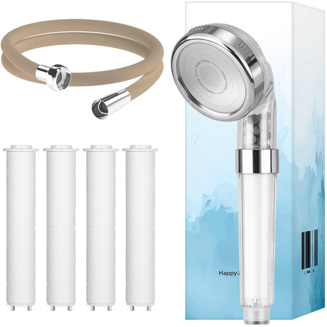 해피달링 미네랄 4단 샤워기 헤드 + 필터 4p + 샤워기 호스 2m 세트, 1세트, 리플랜 라떼