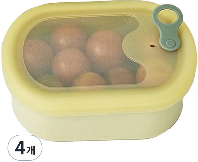 파미레 실리콘 반투명 스팀홀 타원 용기 라임, 4개, 500ml