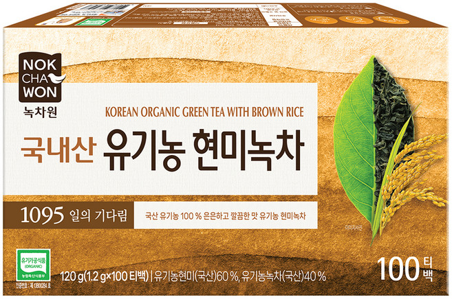 녹차원 국내산 유기농 현미녹차 티백, 1.2g, 100개입, 1개