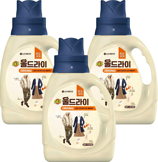 테크 울드라이 오리지널 중성세제 본품, 1.5L, 3개