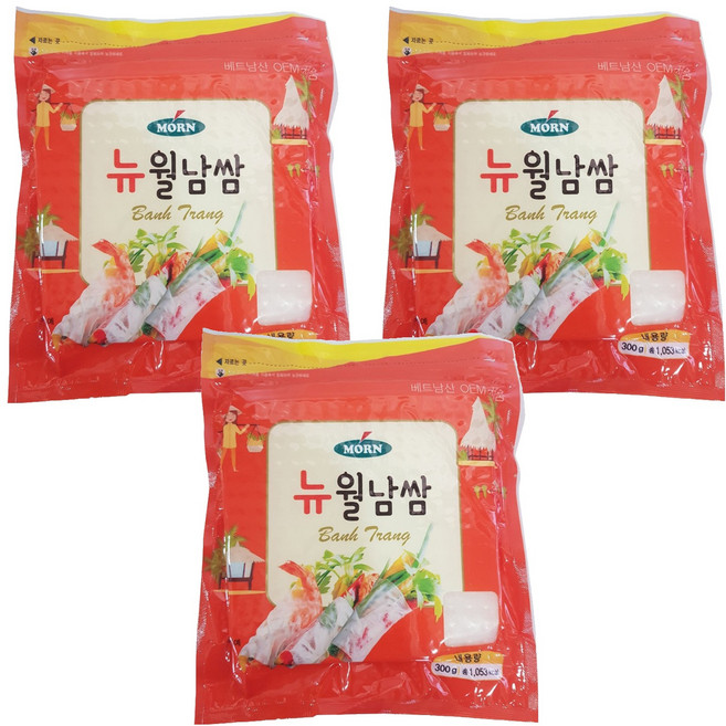 MORN 뉴 월남쌈 라이스페이퍼 사각, 300g, 3개