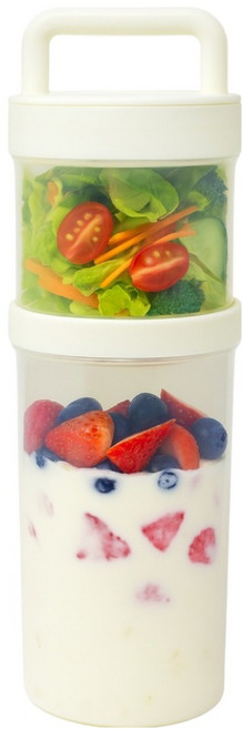 빅벅 샐러드 런치 2단 밀폐용기 360ml + 760ml 세트, 화이트, 1세트