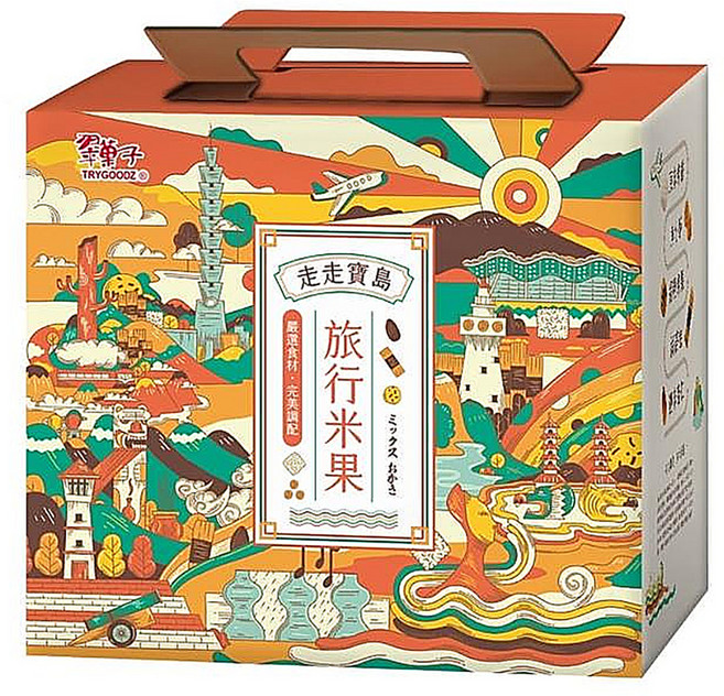 TRYGOODZ 翠菓子 走走寶島旅行米果禮盒 20g 25包, 鹽味杏仁 + 醬燒米果 + 角小酥 + 海苔卷 + 原味米香, 1盒