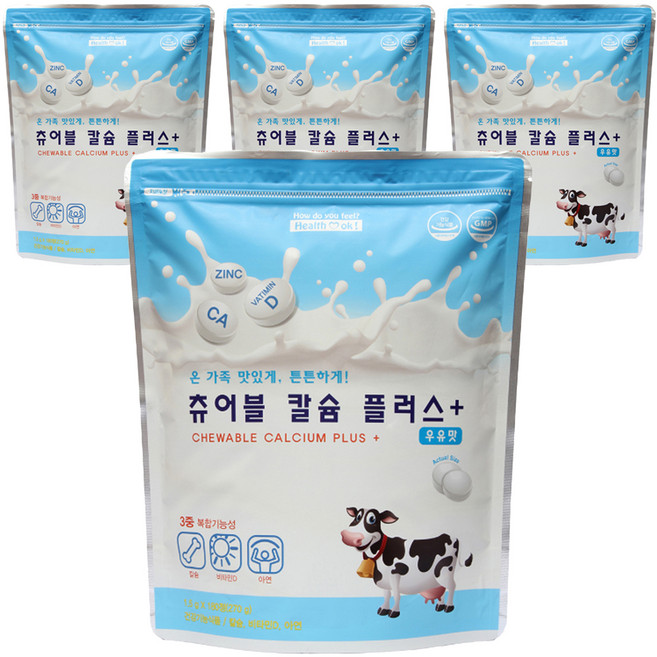 헬퍼장 츄어블 칼슘 플러스, 180정, 4개