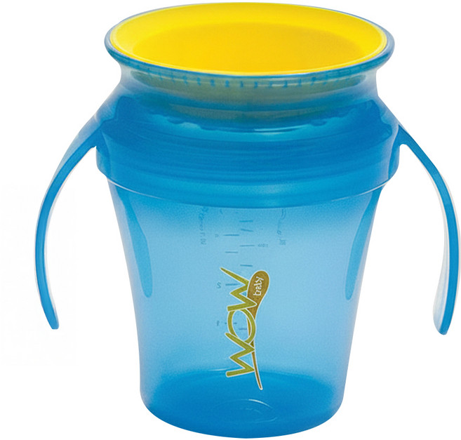 WOW Cup baby 360度EVEN-SEAL握把透明喝水杯 防漏 9個月以上寶寶適用, 果凍藍, 207ml, 1個