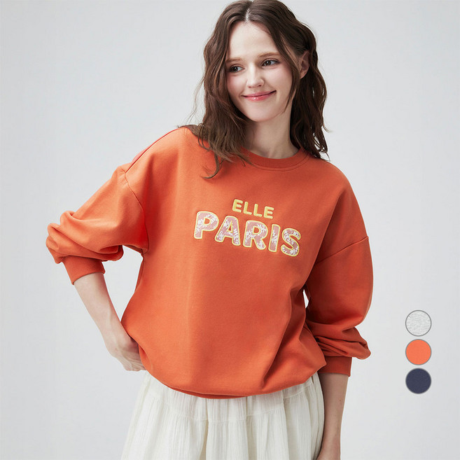 ELLEPARIS 여성용 패턴 레터링 그래픽 스웻셔츠